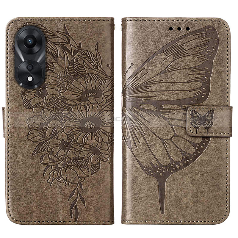 Funda de Cuero Cartera con Soporte Mariposa Carcasa YB2 para Oppo A78 5G Gris