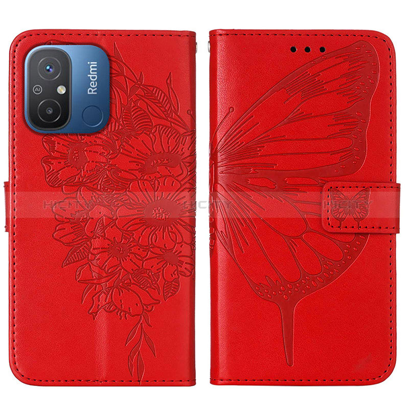 Funda de Cuero Cartera con Soporte Mariposa Carcasa YB2 para Xiaomi Redmi 12C 4G Rojo