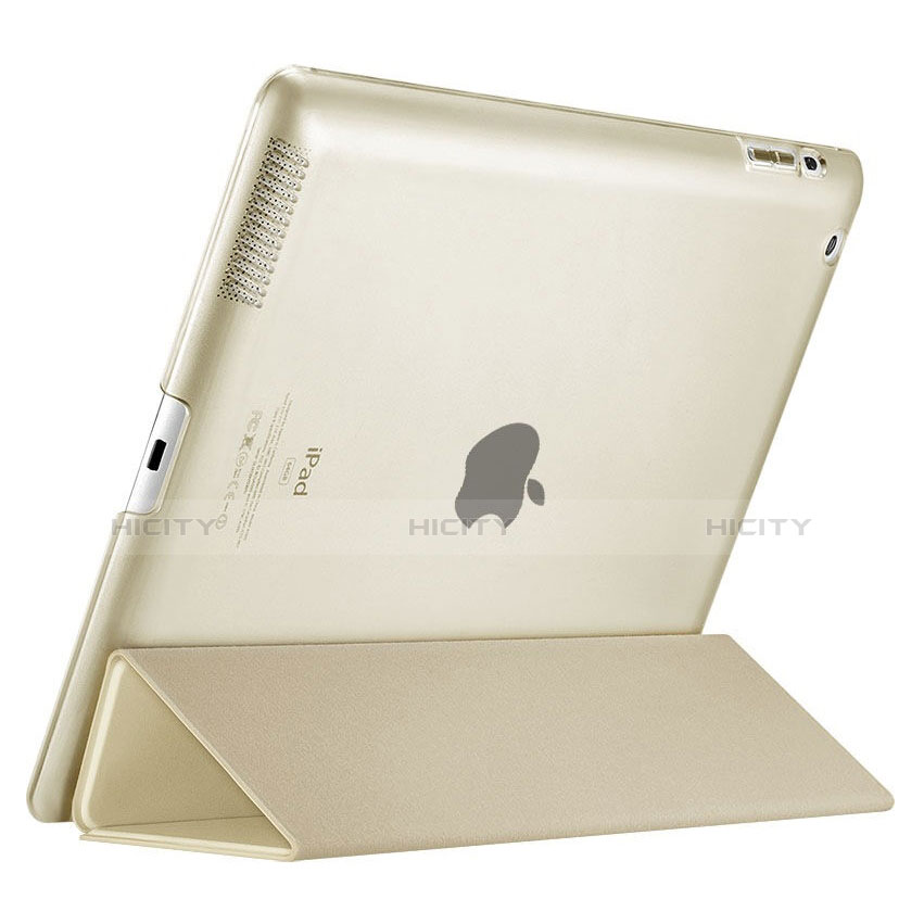Funda de Cuero Cartera con Soporte para Apple iPad 3 Oro