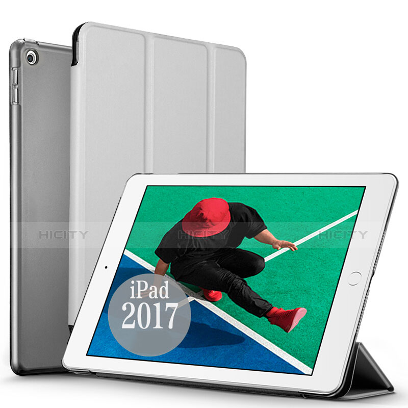 Funda de Cuero Cartera con Soporte para Apple New iPad 9.7 (2017) Plata