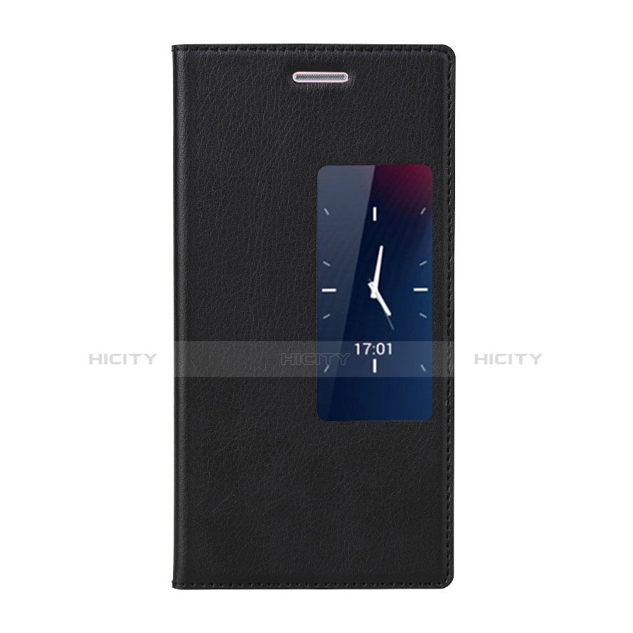 Funda de Cuero Cartera con Soporte para Huawei Ascend P7 Negro