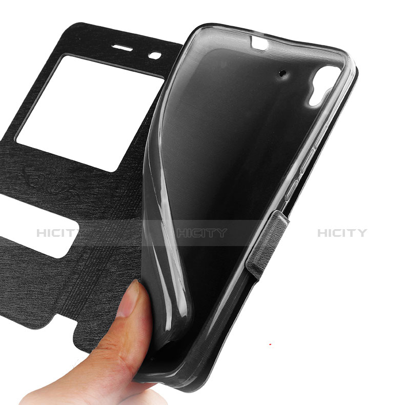 Funda de Cuero Cartera con Soporte para Huawei Honor 4A Negro