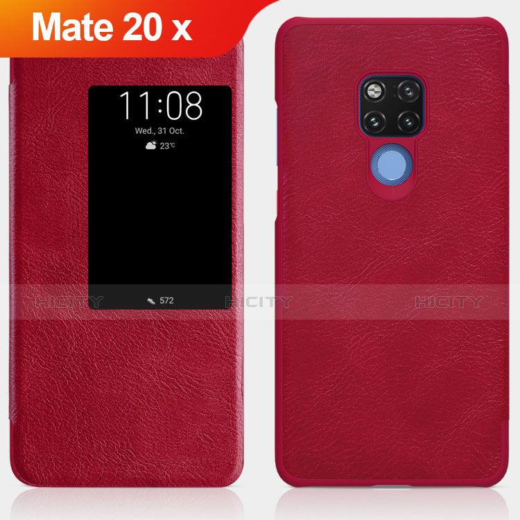 Funda de Cuero Cartera con Soporte para Huawei Mate 20 X Rojo