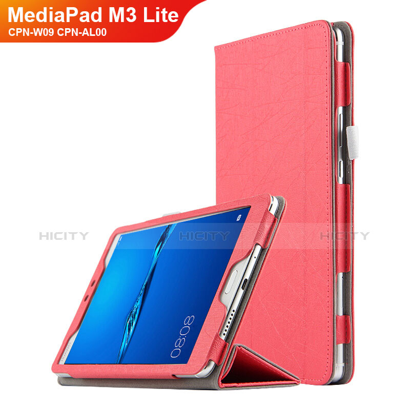 Funda de Cuero Cartera con Soporte para Huawei MediaPad M3 Lite 8.0 CPN-W09 CPN-AL00 Rojo