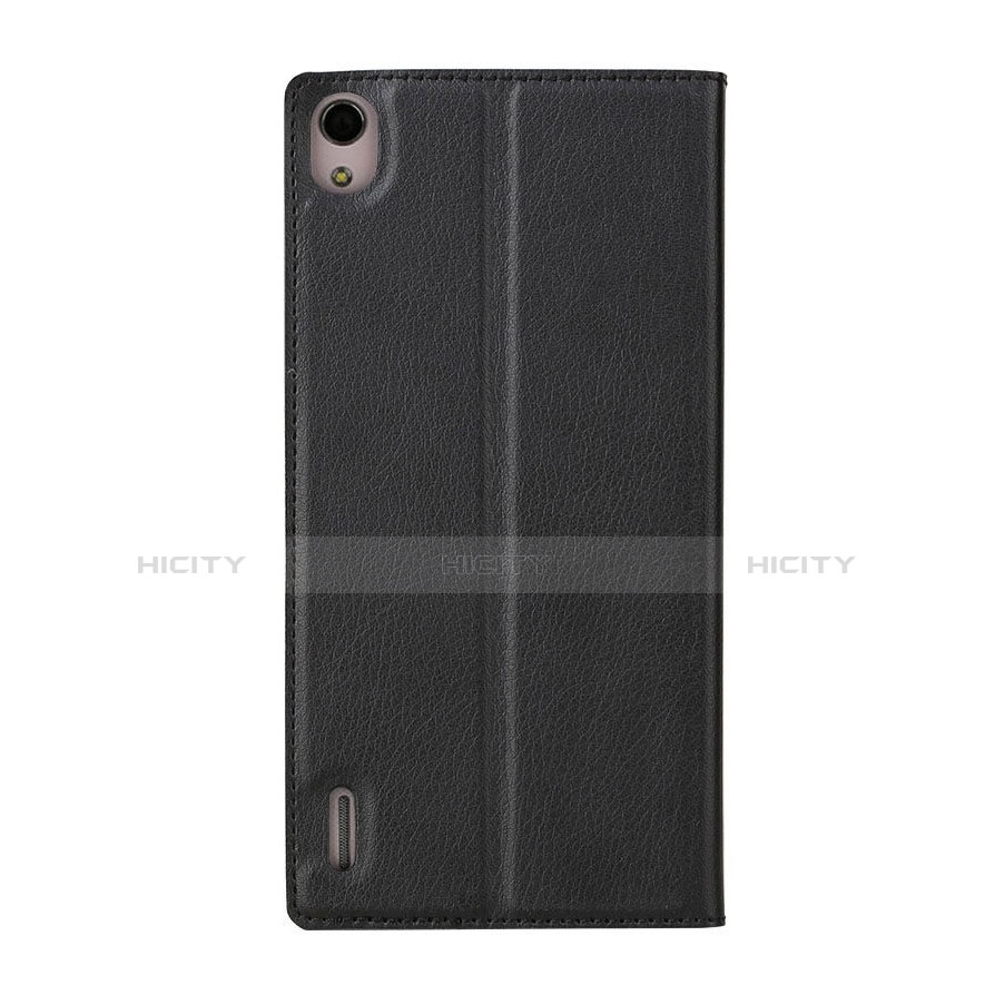 Funda de Cuero Cartera con Soporte para Huawei P7 Dual SIM Negro