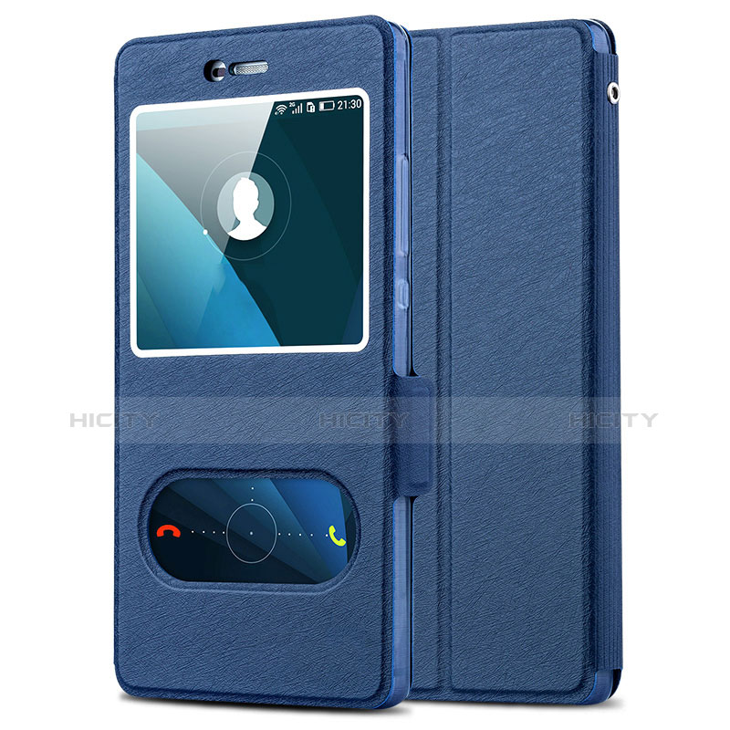 Funda de Cuero Cartera con Soporte para Huawei P8 Azul