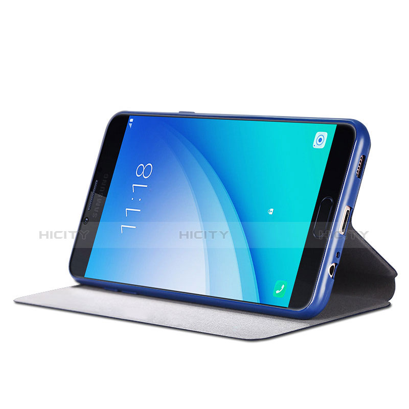 Funda de Cuero Cartera con Soporte para Samsung Galaxy C7 Pro C7010 Azul