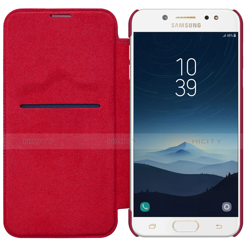 Funda de Cuero Cartera con Soporte para Samsung Galaxy C8 C710F Rojo