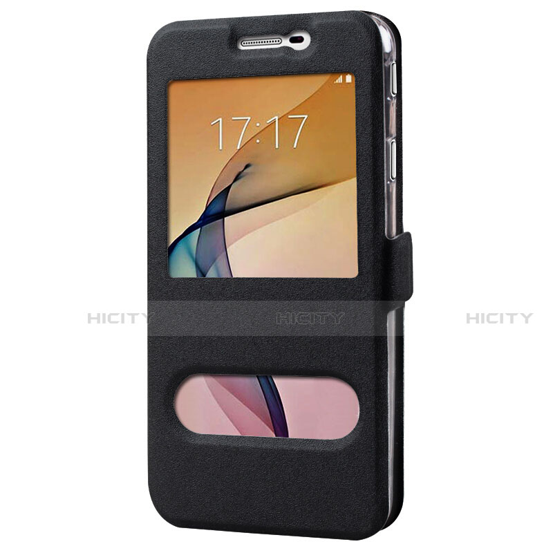 Funda de Cuero Cartera con Soporte para Samsung Galaxy J7 Prime Negro