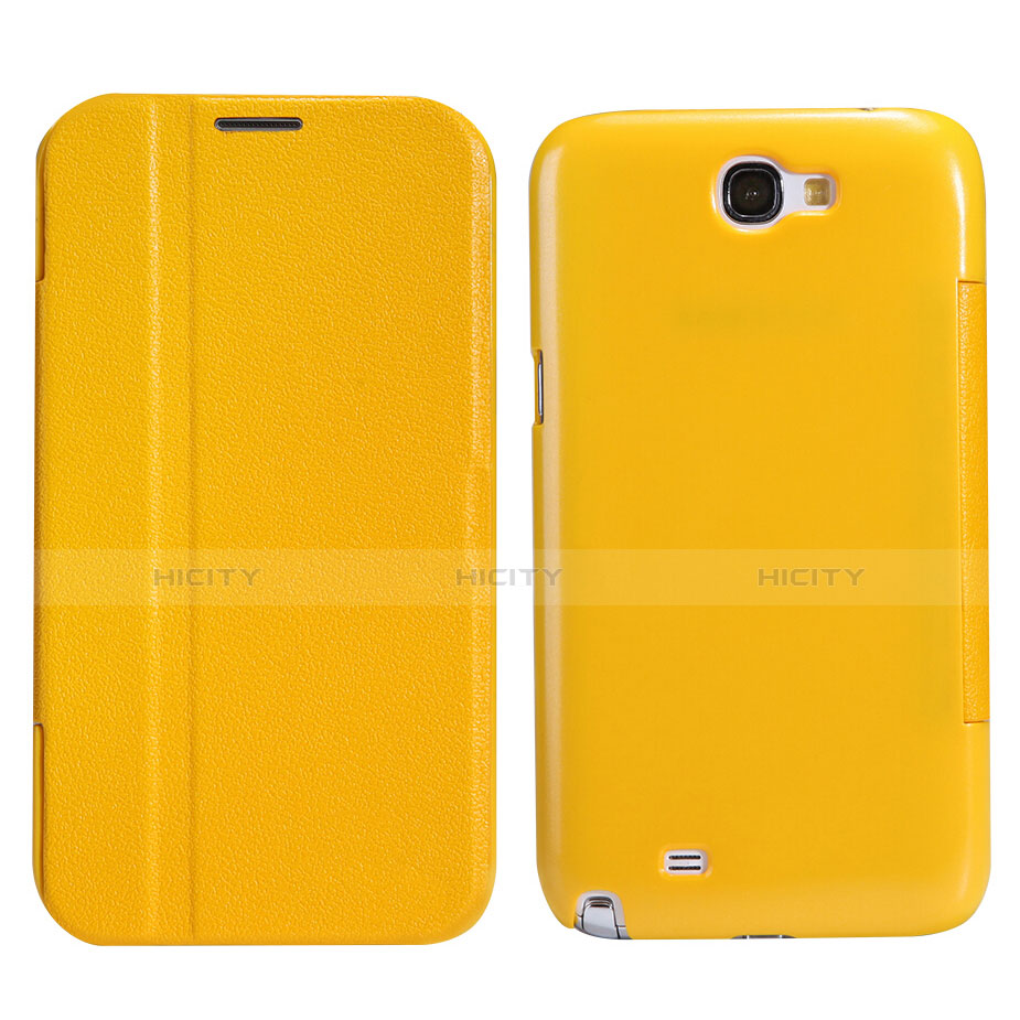 Funda de Cuero Cartera con Soporte para Samsung Galaxy Note 2 N7100 N7105 Amarillo