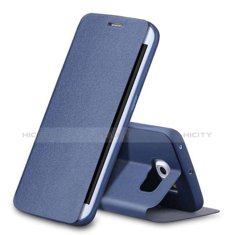Funda de Cuero Cartera con Soporte para Samsung Galaxy S6 Edge SM-G925 Azul