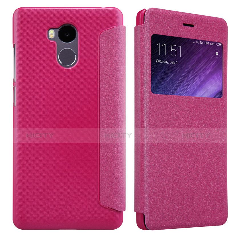 Funda de Cuero Cartera con Soporte para Xiaomi Redmi 4 Prime High Edition Rosa Roja