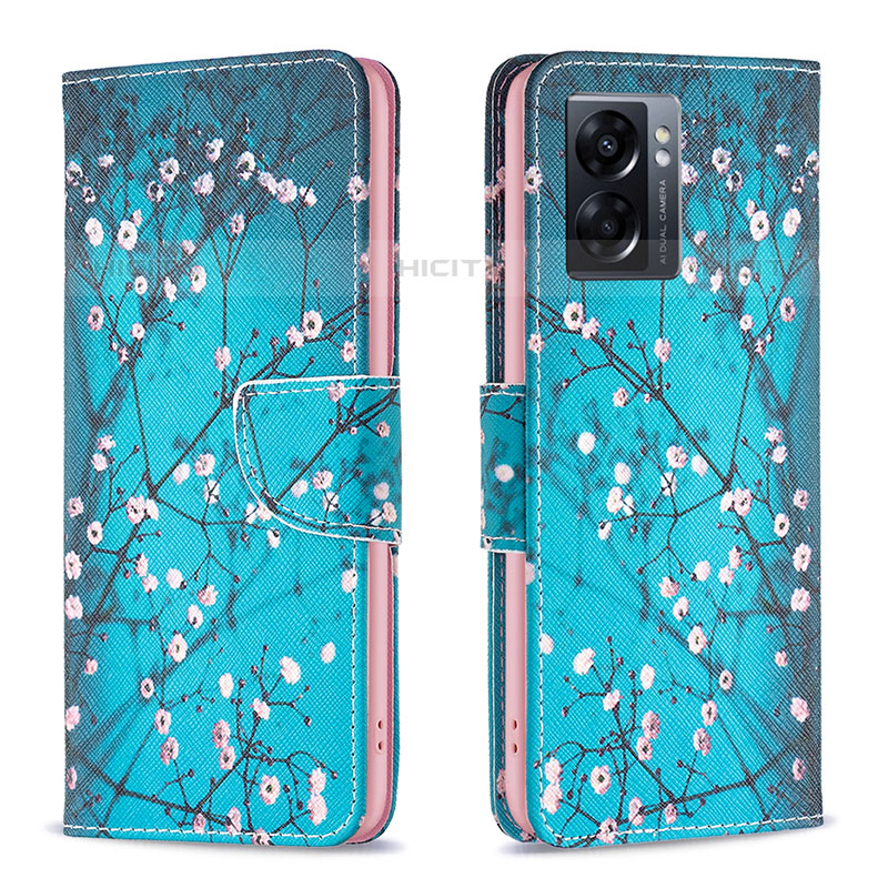 Funda de Cuero Cartera con Soporte Patron de Moda Carcasa B01F para OnePlus Nord N300 5G Cian