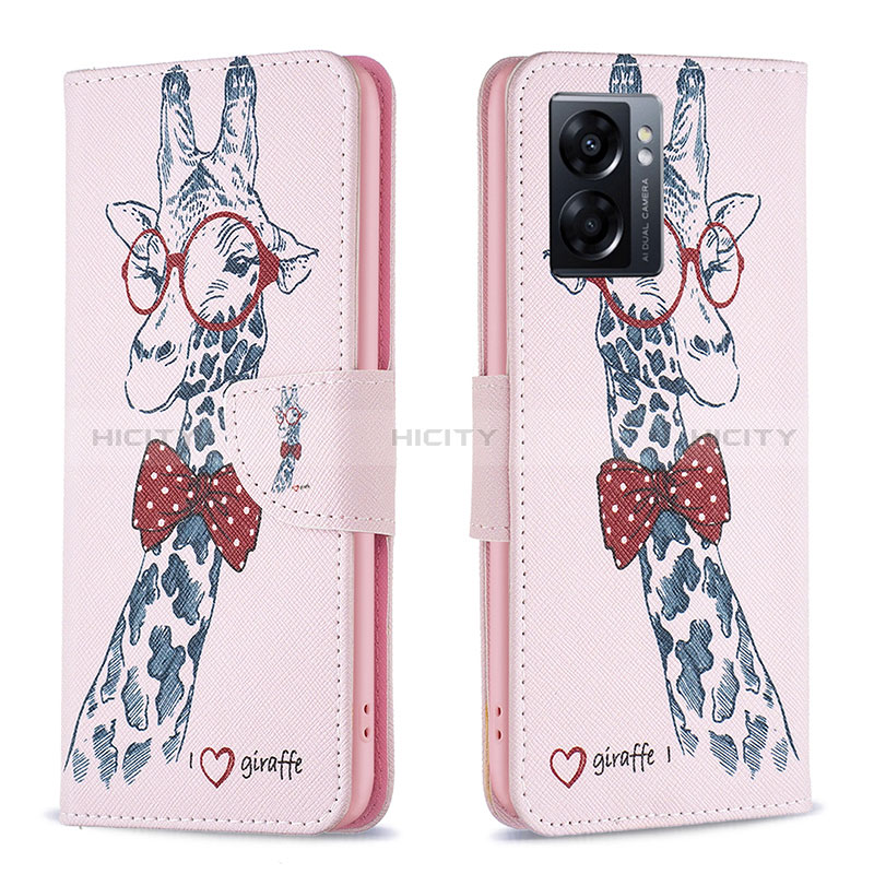 Funda de Cuero Cartera con Soporte Patron de Moda Carcasa B01F para Oppo A56S 5G