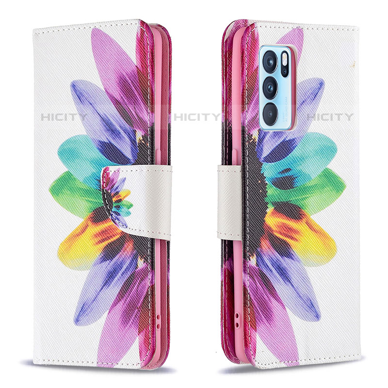 Funda de Cuero Cartera con Soporte Patron de Moda Carcasa B01F para Oppo Reno6 Pro 5G India Multicolor