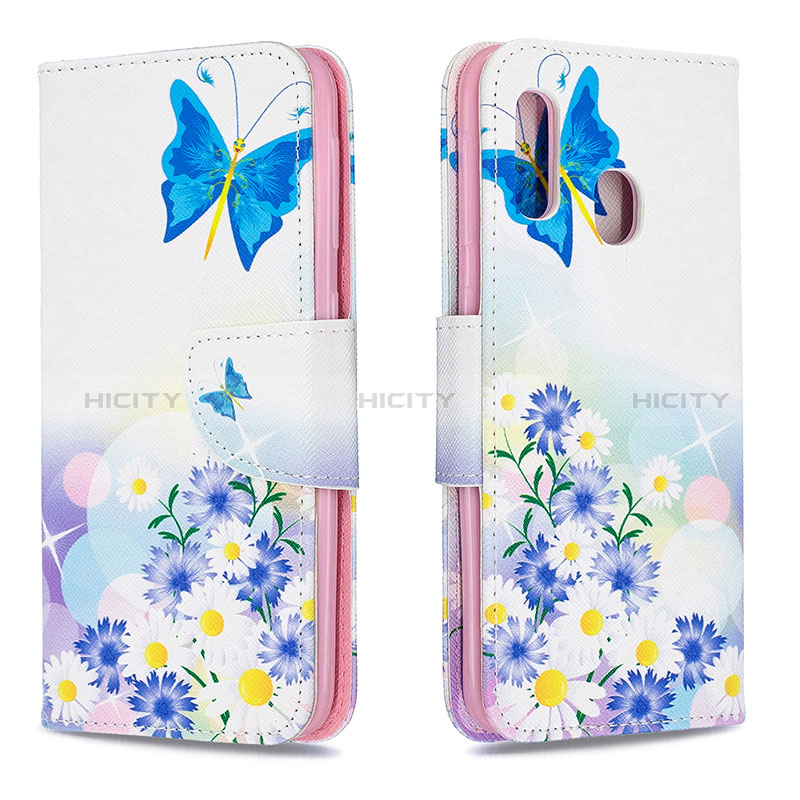 Funda de Cuero Cartera con Soporte Patron de Moda Carcasa B01F para Samsung Galaxy A20e Azul