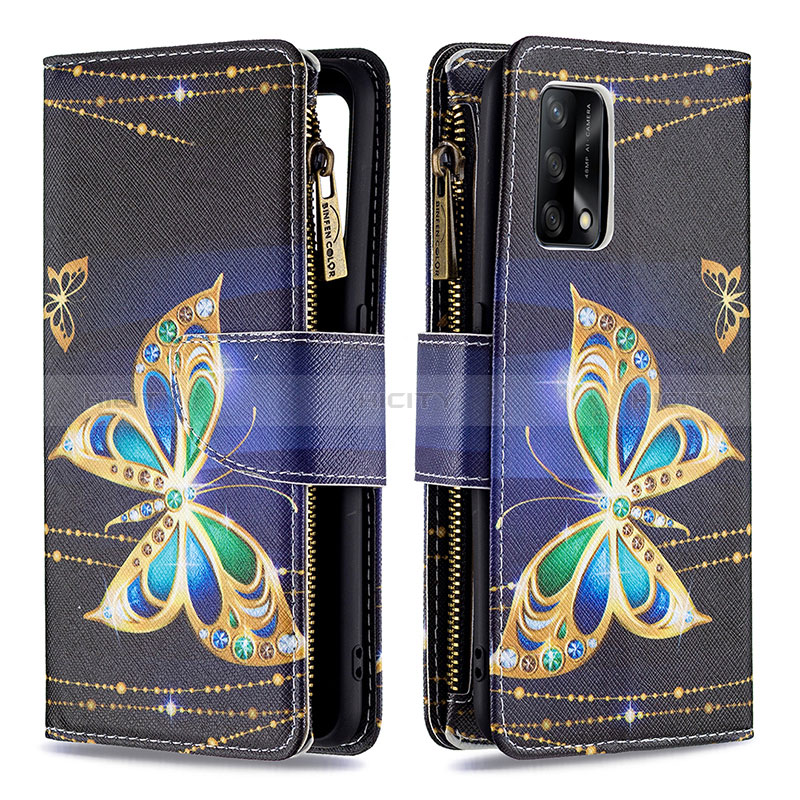 Funda de Cuero Cartera con Soporte Patron de Moda Carcasa B04F para Oppo F19