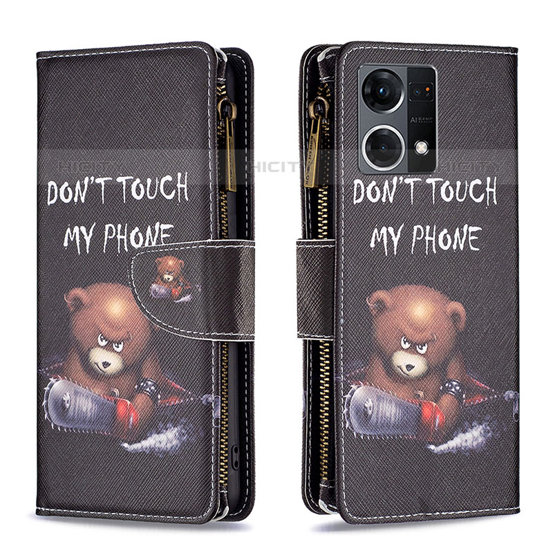 Funda de Cuero Cartera con Soporte Patron de Moda Carcasa B04F para Oppo F21 Pro 4G