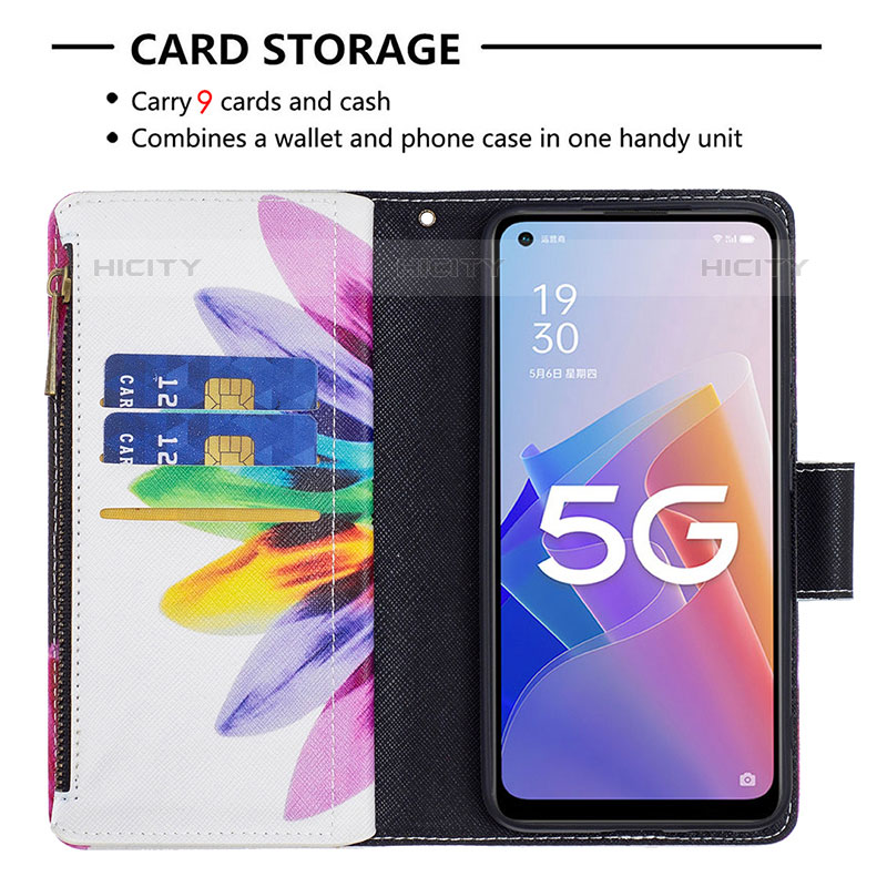 Funda de Cuero Cartera con Soporte Patron de Moda Carcasa B04F para Oppo F21s Pro 5G