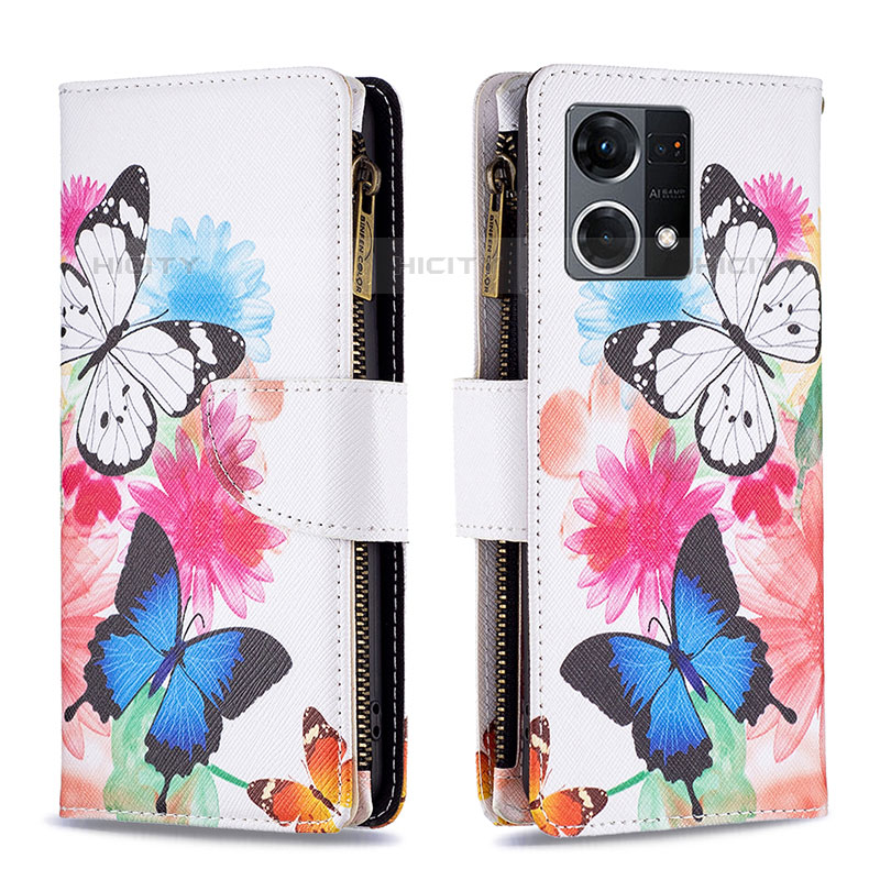 Funda de Cuero Cartera con Soporte Patron de Moda Carcasa B04F para Oppo Reno8 4G