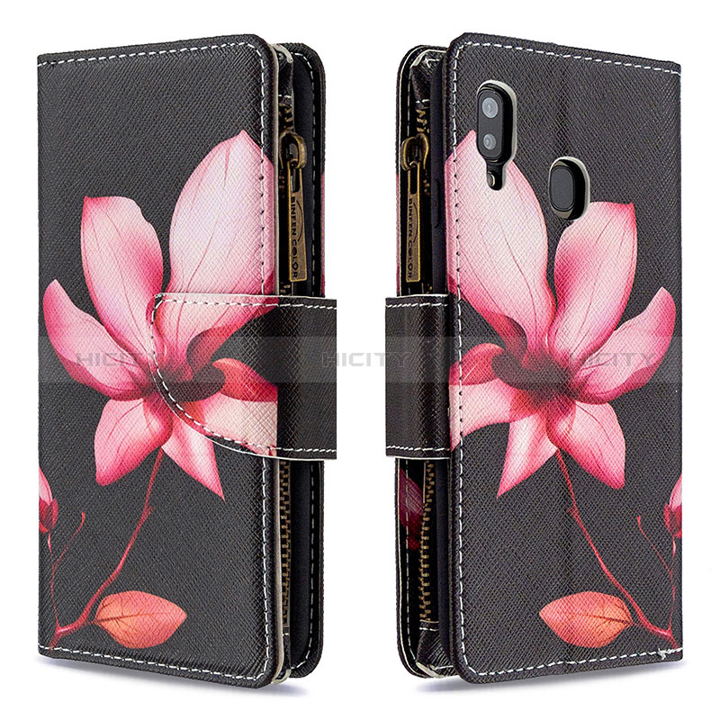 Funda de Cuero Cartera con Soporte Patron de Moda Carcasa B04F para Samsung Galaxy A20