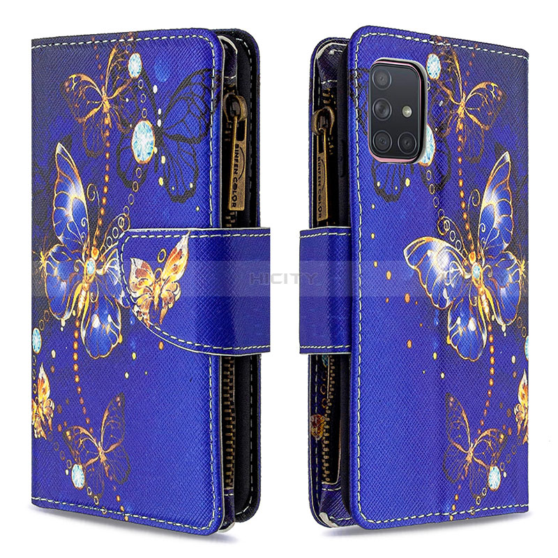 Funda de Cuero Cartera con Soporte Patron de Moda Carcasa B04F para Samsung Galaxy A71 4G A715 Azul Real