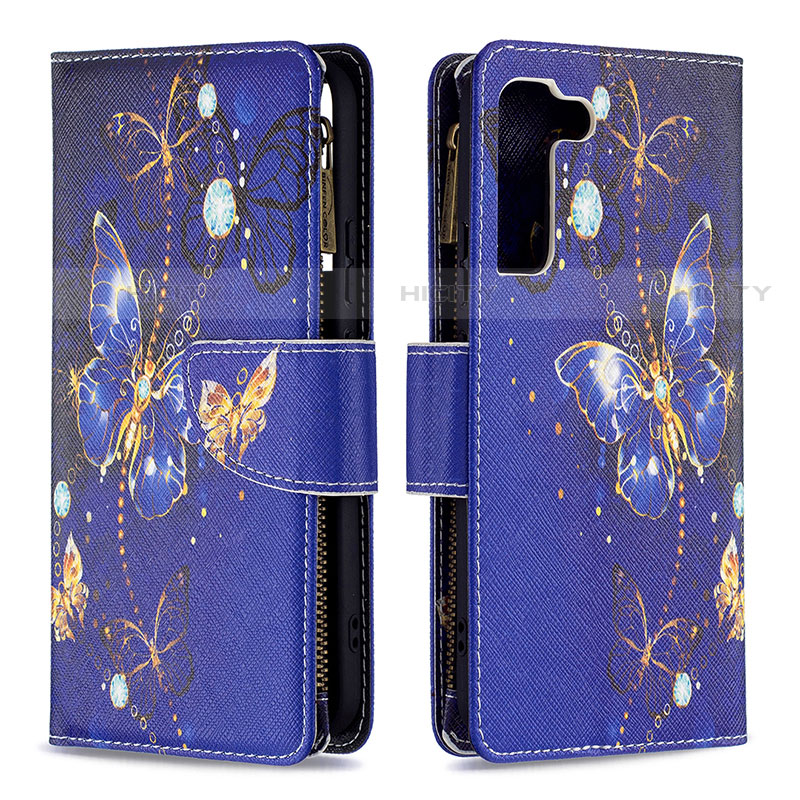 Funda de Cuero Cartera con Soporte Patron de Moda Carcasa B04F para Samsung Galaxy S21 5G Azul Real