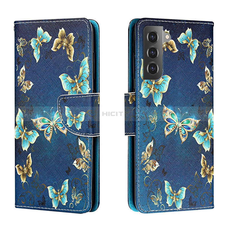 Funda de Cuero Cartera con Soporte Patron de Moda Carcasa H01X para Samsung Galaxy S23 5G Azul Real