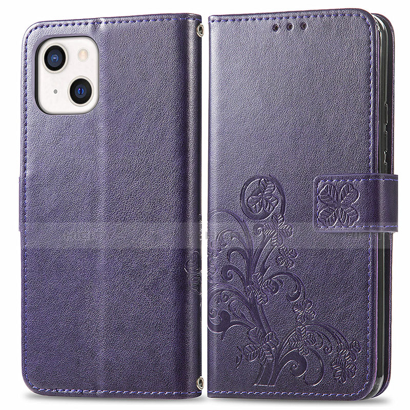 Funda de Cuero Cartera con Soporte Patron de Moda Carcasa H03 para Apple iPhone 13 Mini Morado