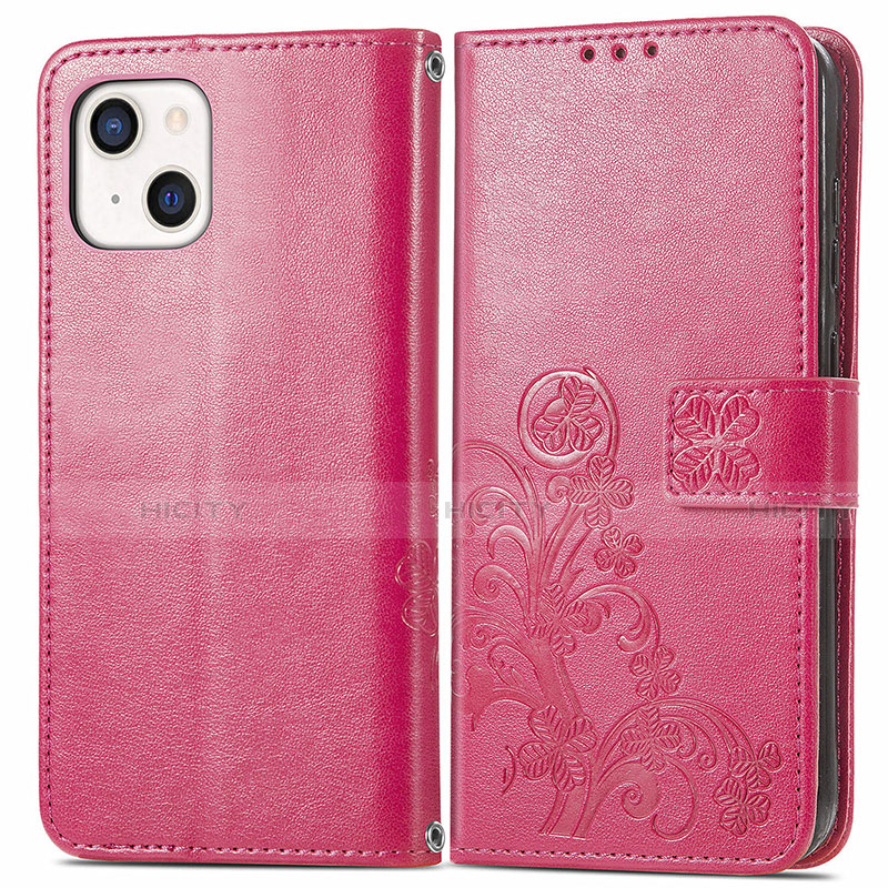 Funda de Cuero Cartera con Soporte Patron de Moda Carcasa H03 para Apple iPhone 13 Mini Rosa Roja