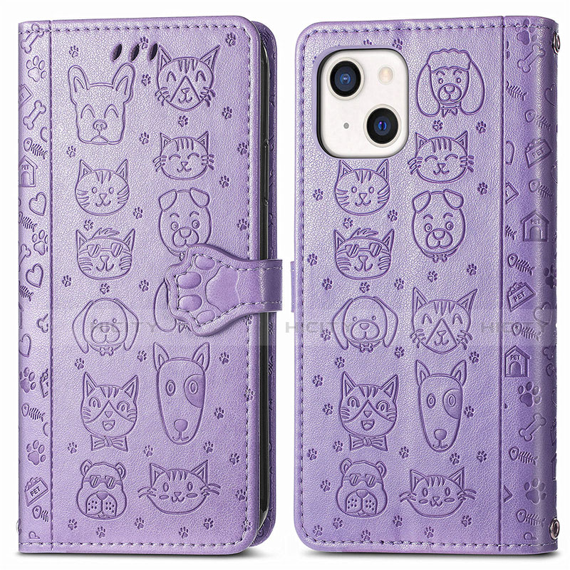 Funda de Cuero Cartera con Soporte Patron de Moda Carcasa H11 para Apple iPhone 13 Morado