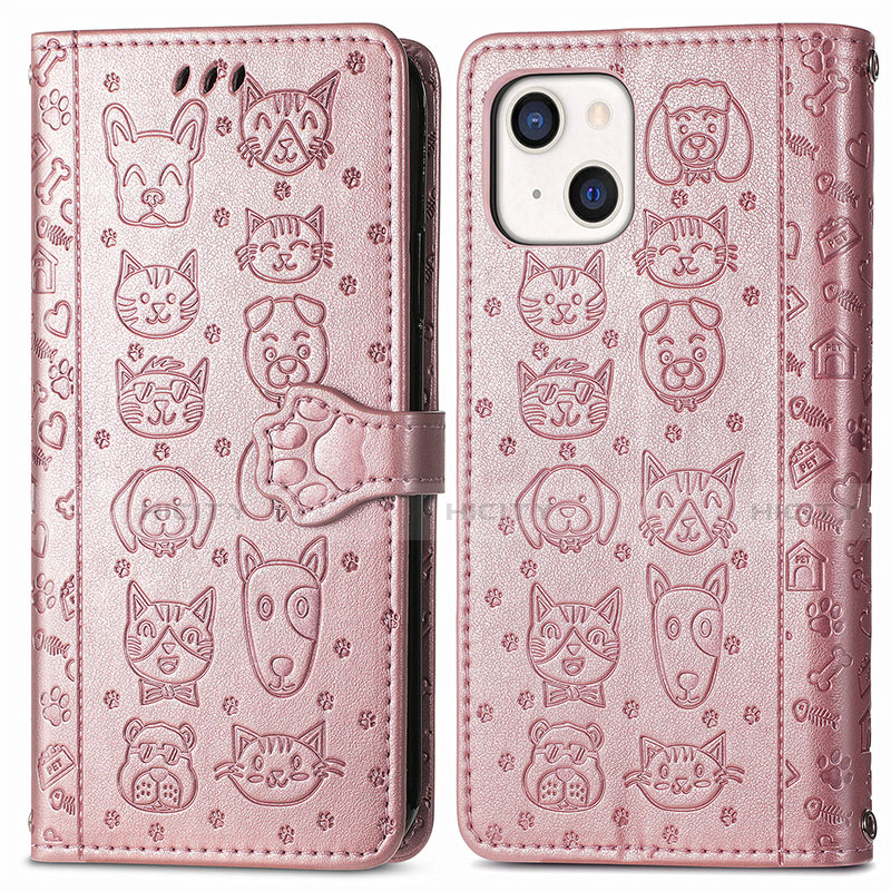 Funda de Cuero Cartera con Soporte Patron de Moda Carcasa H11 para Apple iPhone 13 Oro Rosa