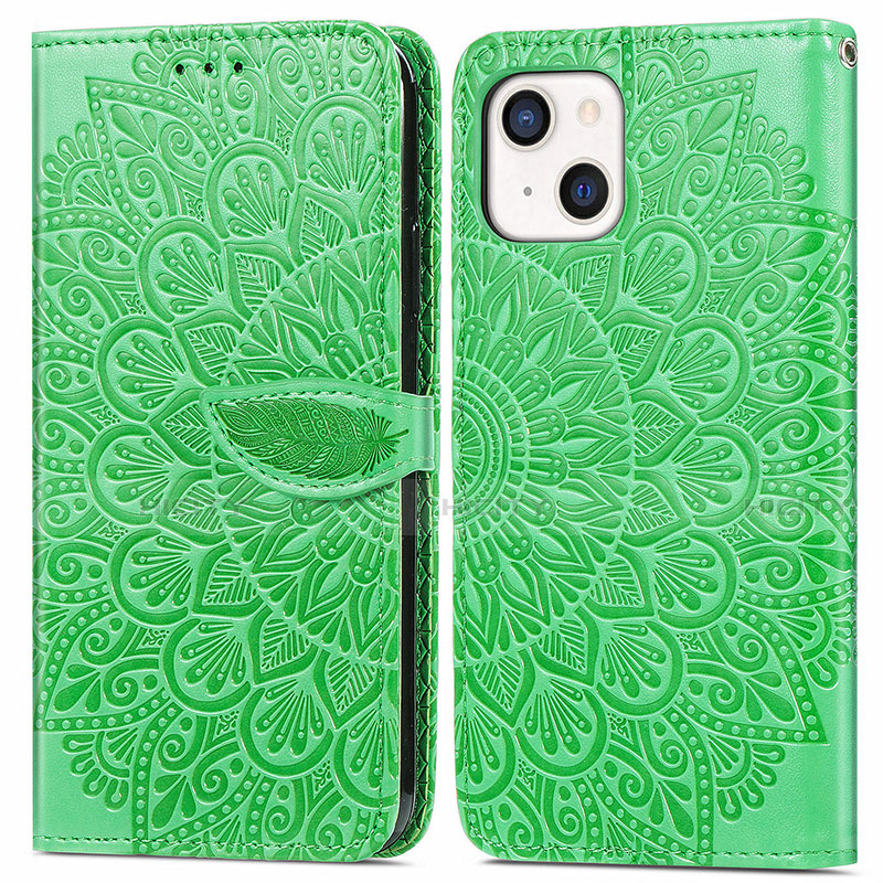 Funda de Cuero Cartera con Soporte Patron de Moda Carcasa H13 para Apple iPhone 13 Mini Verde