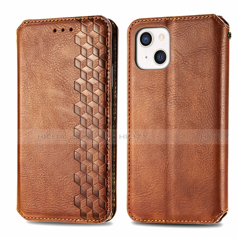 Funda de Cuero Cartera con Soporte Patron de Moda Carcasa H15 para Apple iPhone 14 Marron