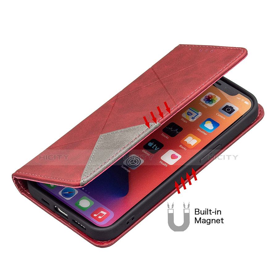 Funda de Cuero Cartera con Soporte Patron de Moda Carcasa L04 para Apple iPhone 13 Pro Max Rojo