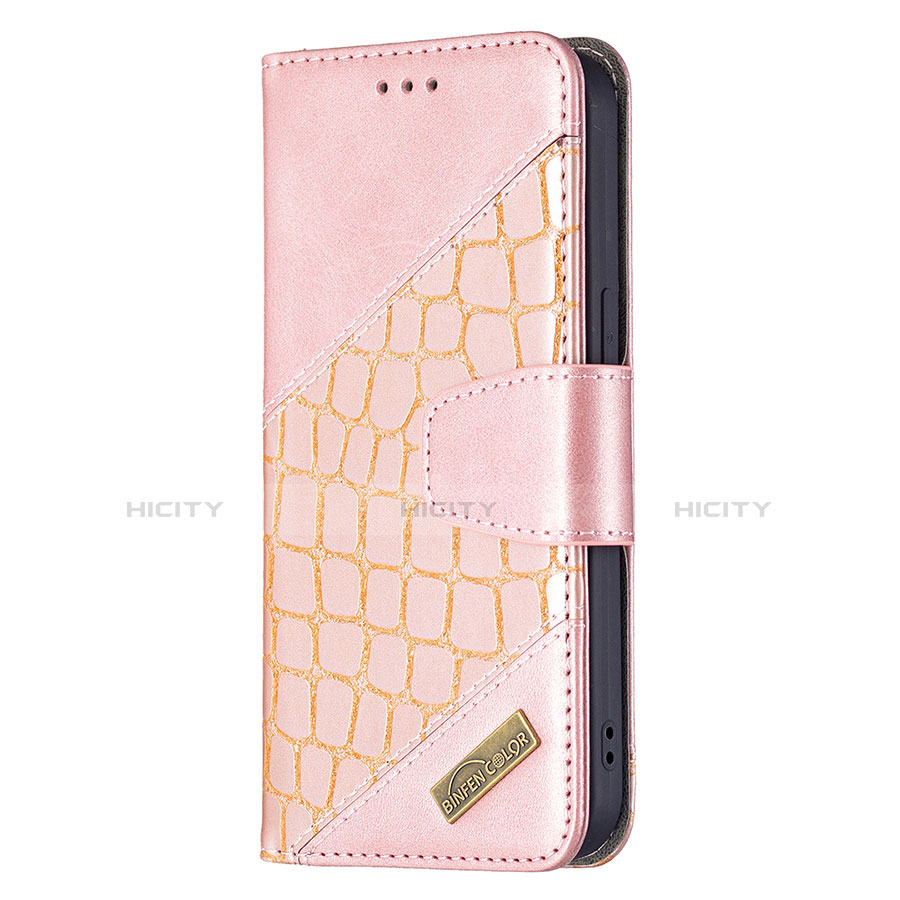 Funda de Cuero Cartera con Soporte Patron de Moda Carcasa L05 para Apple iPhone 13 Mini Oro Rosa