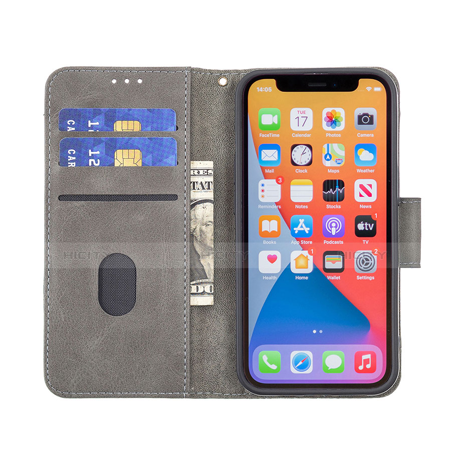 Funda de Cuero Cartera con Soporte Patron de Moda Carcasa L05 para Apple iPhone 13 Pro Max Gris