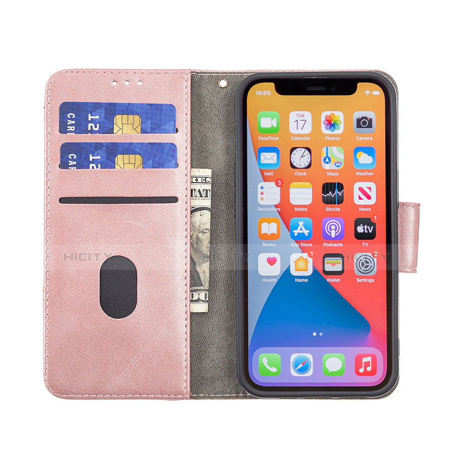 Funda de Cuero Cartera con Soporte Patron de Moda Carcasa L05 para Apple iPhone 13 Pro Max Oro Rosa