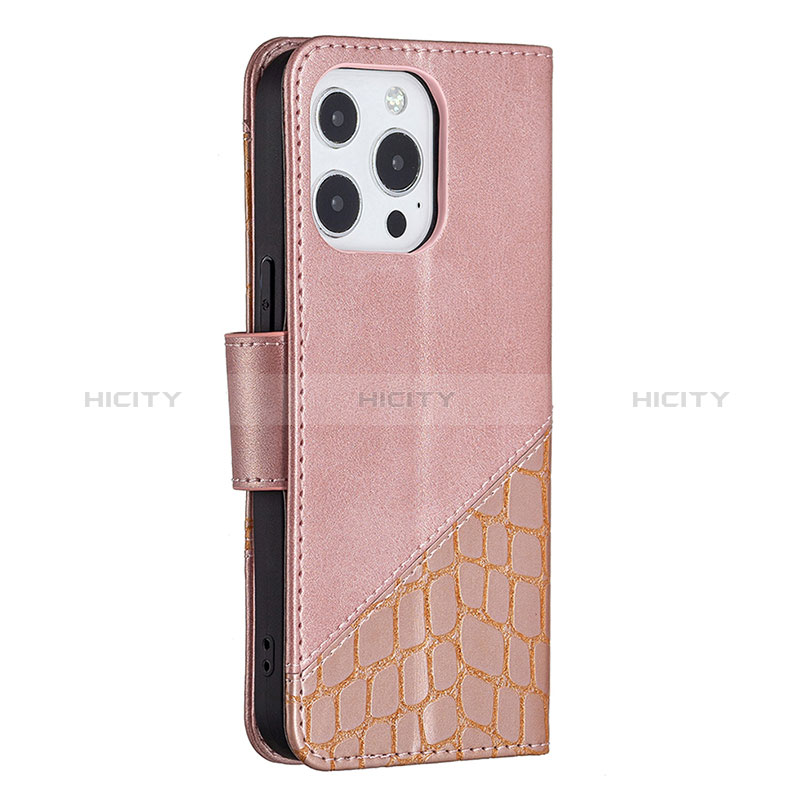 Funda de Cuero Cartera con Soporte Patron de Moda Carcasa L05 para Apple iPhone 14 Pro Oro Rosa