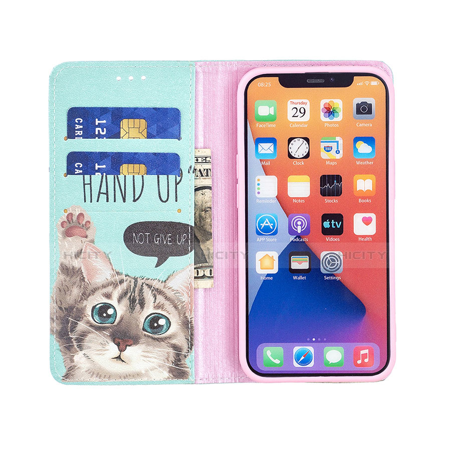 Funda de Cuero Cartera con Soporte Patron de Moda Carcasa para Apple iPhone 14 Cian