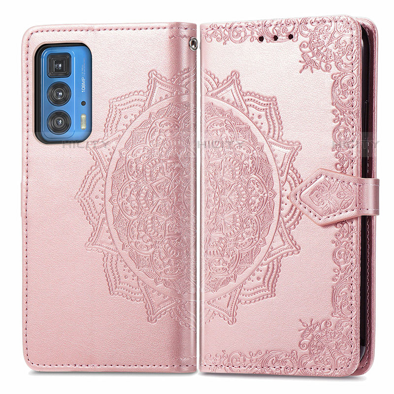 Funda de Cuero Cartera con Soporte Patron de Moda Carcasa para Motorola Moto Edge 20 Pro 5G Oro Rosa