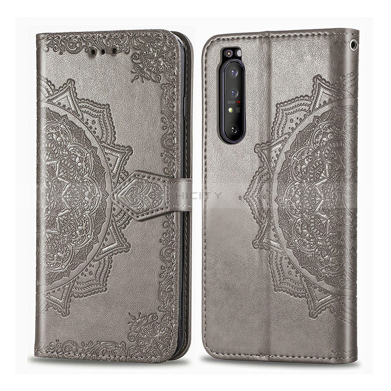 Funda de Cuero Cartera con Soporte Patron de Moda Carcasa para Sony Xperia 1 II Gris