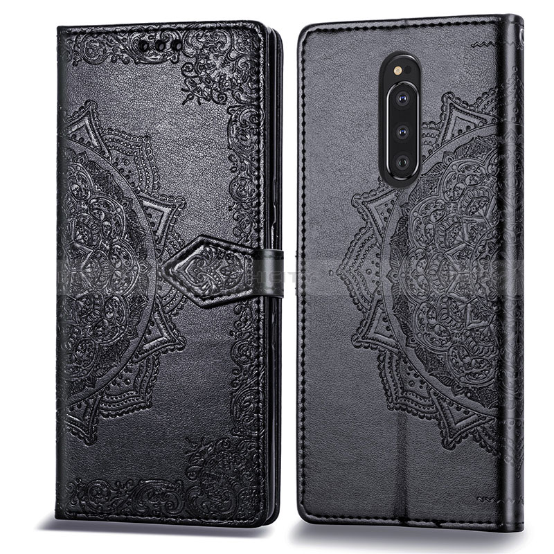 Funda de Cuero Cartera con Soporte Patron de Moda Carcasa para Sony Xperia 1 Negro