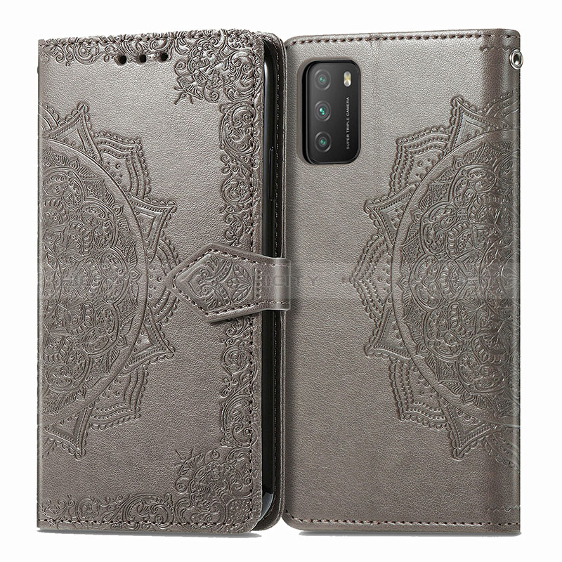 Funda de Cuero Cartera con Soporte Patron de Moda Carcasa para Xiaomi Poco M3 Gris