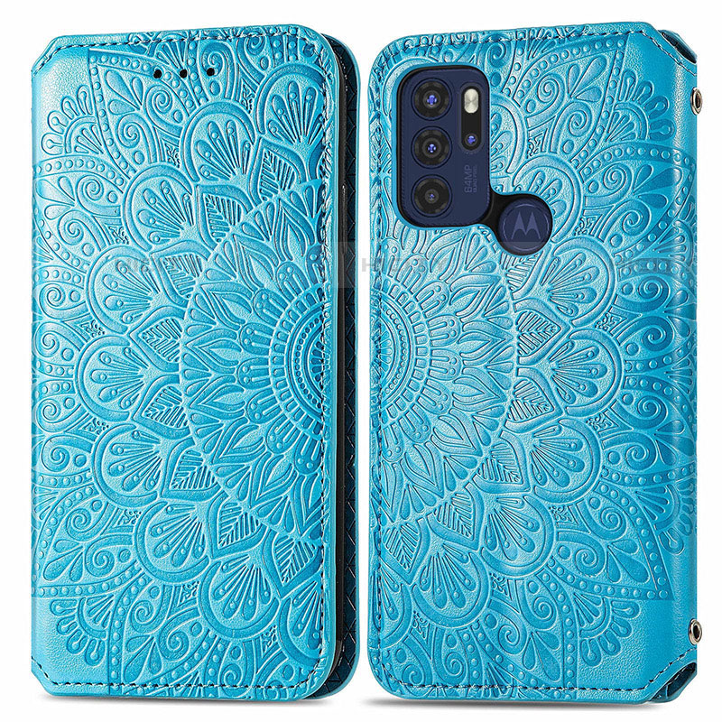 Funda de Cuero Cartera con Soporte Patron de Moda Carcasa S01D para Motorola Moto G60s Azul