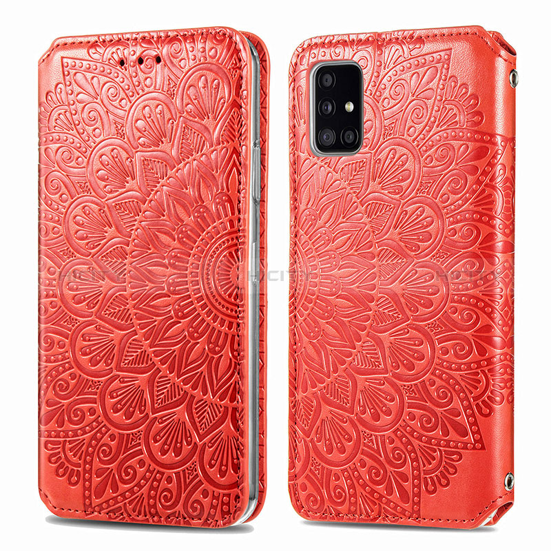 Funda de Cuero Cartera con Soporte Patron de Moda Carcasa S01D para Samsung Galaxy A51 5G Rojo