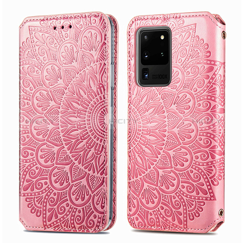 Funda de Cuero Cartera con Soporte Patron de Moda Carcasa S01D para Samsung Galaxy S20 Ultra 5G Oro Rosa