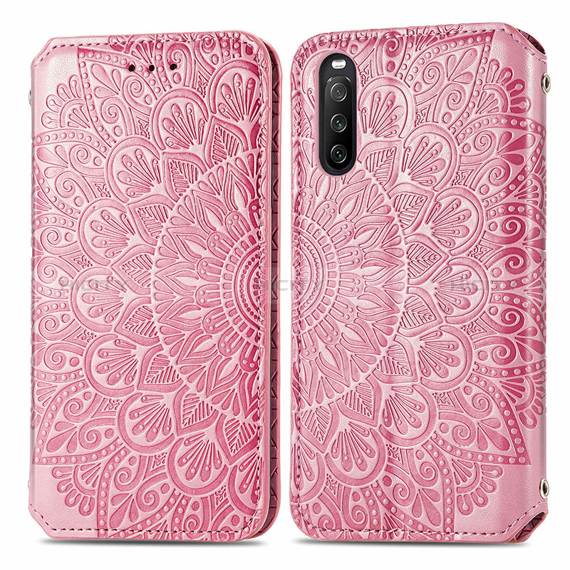 Funda de Cuero Cartera con Soporte Patron de Moda Carcasa S01D para Sony Xperia 10 III Oro Rosa