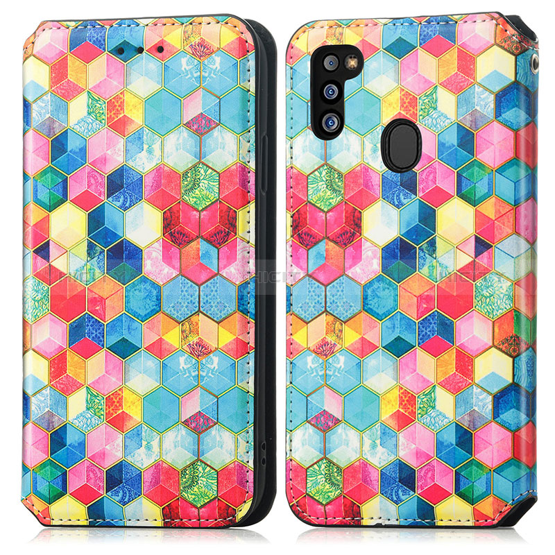 Funda de Cuero Cartera con Soporte Patron de Moda Carcasa S02D para Samsung Galaxy M21