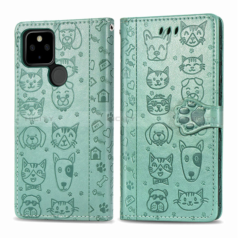 Funda de Cuero Cartera con Soporte Patron de Moda Carcasa S03D para Google Pixel 5 Verde